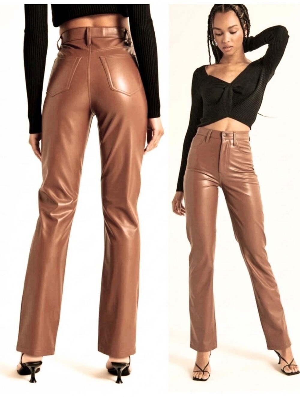 NWT Abercrombie & Fitch 90s Straight Ultra High Rise Vegan Leather Pant Women 33